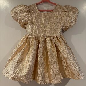 Gold Puff Sleeve Party Dress
